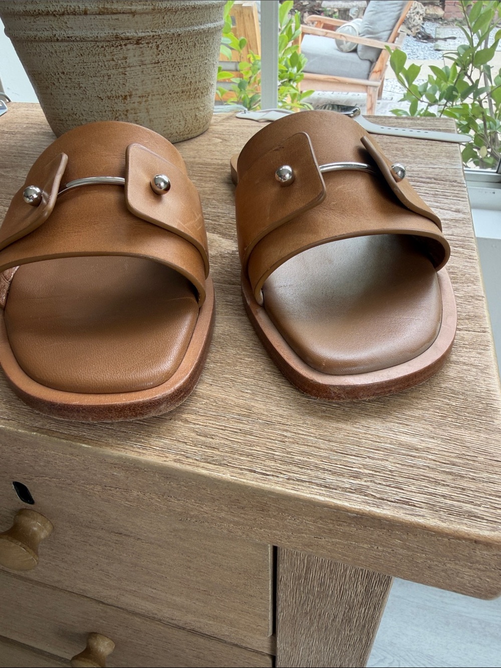 Christian Louboutin Brown Leather Slide Mules with Buckle Detail - Picture 4 of 5